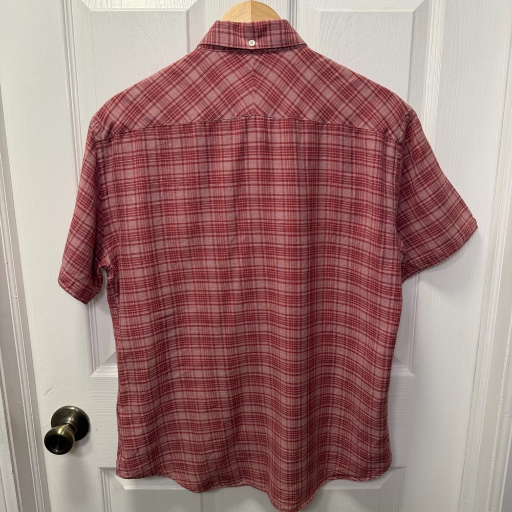 Billy Red Men’s Medium Slim Red Plaid Short Sleeve Button Down, light weight - Picture 3 of 11